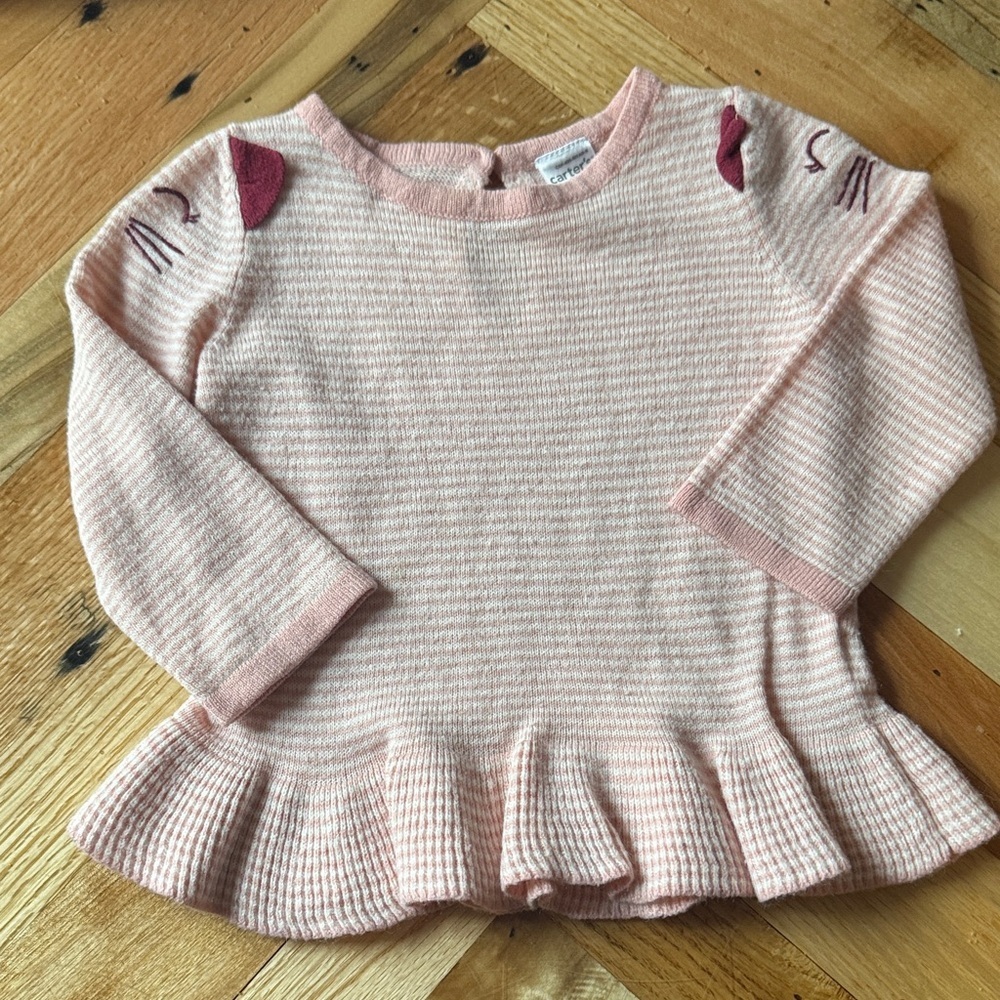 Floral Hoodie, Denim Overalls, and Pink Sweater Set - Picture 2 of 10